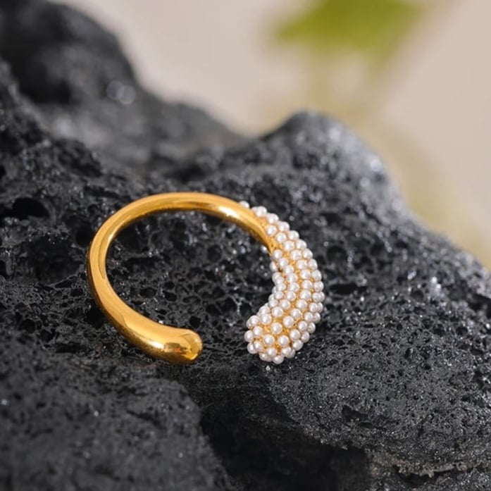 resizable gold plated pearl ring