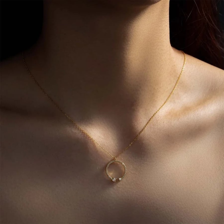 Pave Circle gold plated silver 925 Necklace