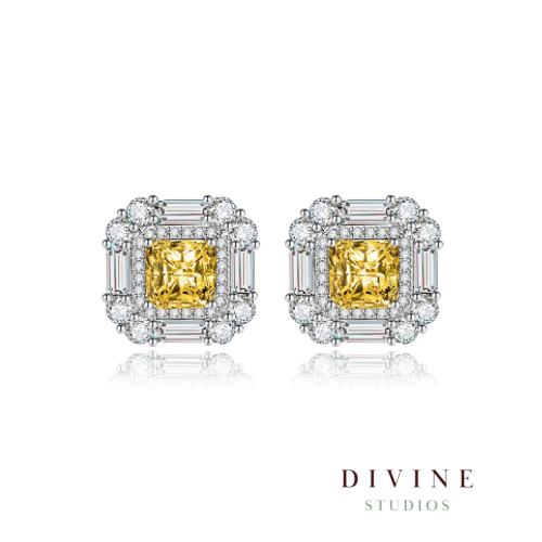 geometric yellow square 925 earrings