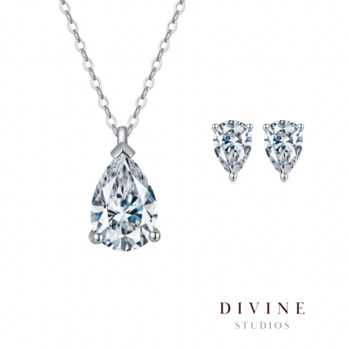 Drop cut stone silver 925 set