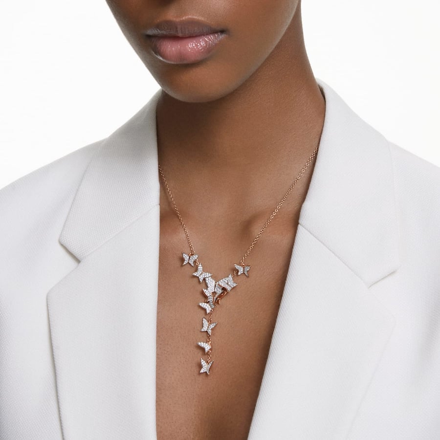 Long Butterfly hypoallergenic rhodium plate  necklace