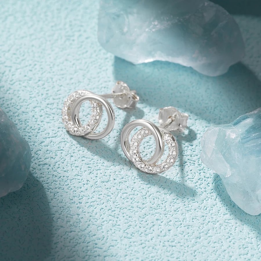Double Circle Stud silver 925 Earrings