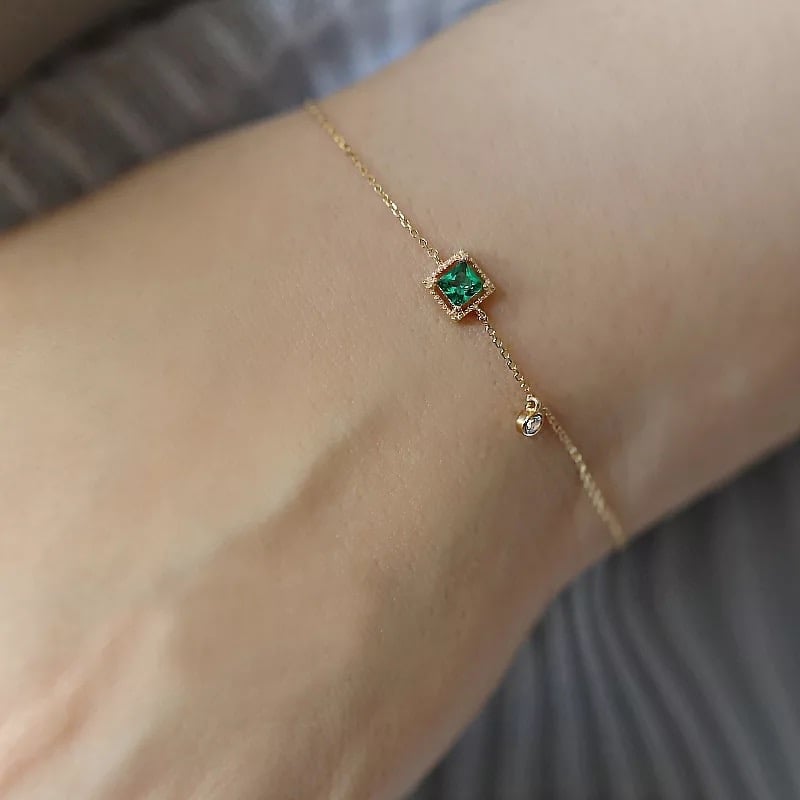 silver 925 gold plated bracelet green stone