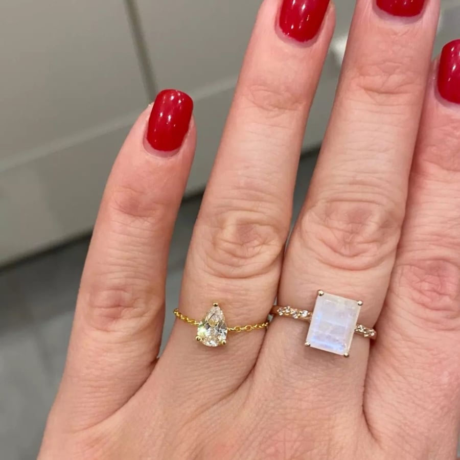 golden drop stone resizable silver 925 ring