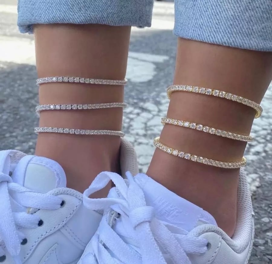 zircon stone silver anklet