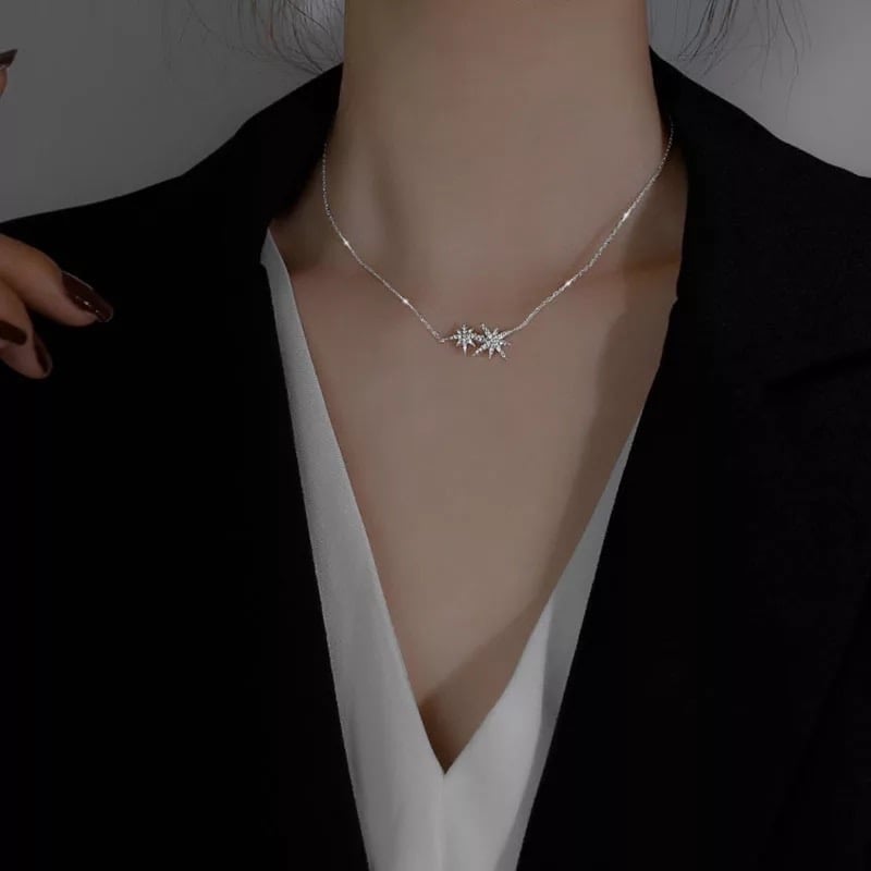 double stars silver 925 necklace