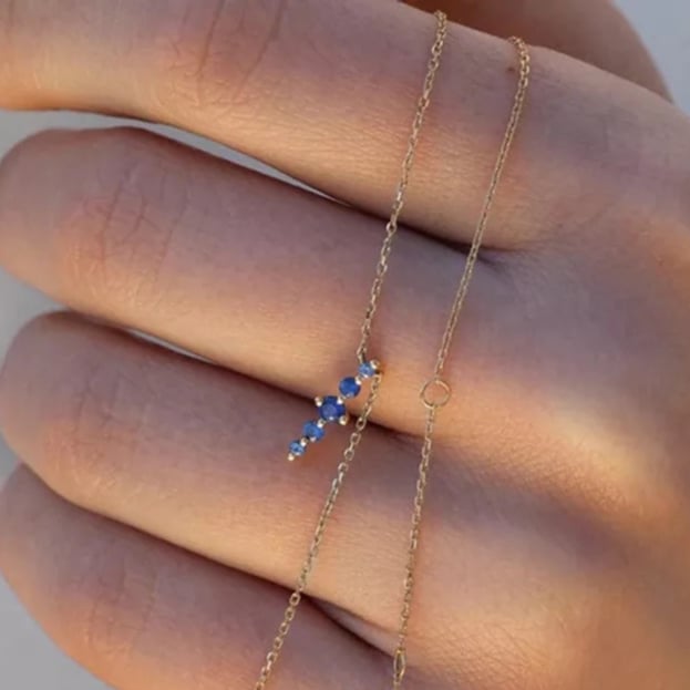 blue stones golden silver 925 necklace