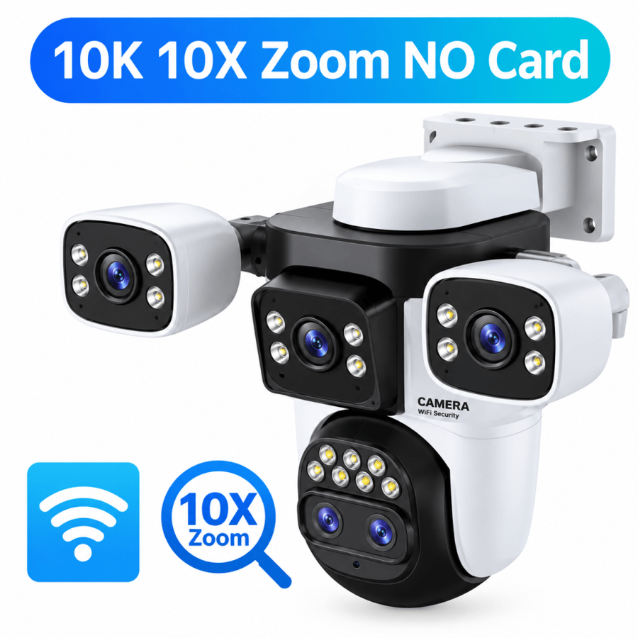 LS VISION 20MP 10X Zoom ثلاثة شاشات واي فاي كاميرا IP لاسلكية في الهواء الطلق 10K أربعة عدسة PTZ كاميرات مراقبة تتبع السيارات البشرية