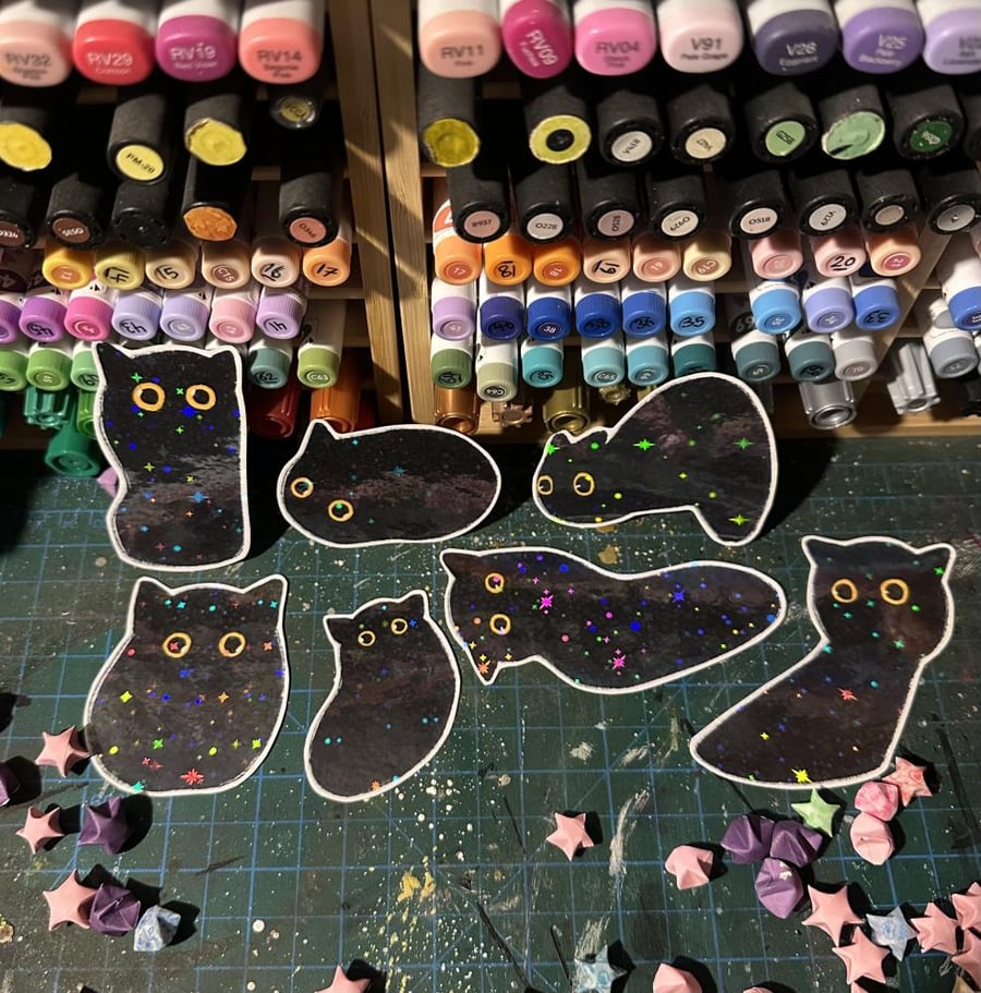 Black cat random blobs sticker