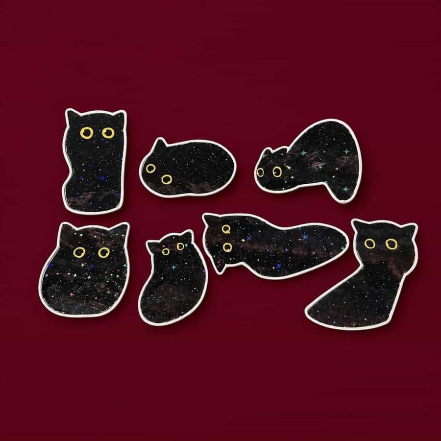 Black cat random blobs sticker