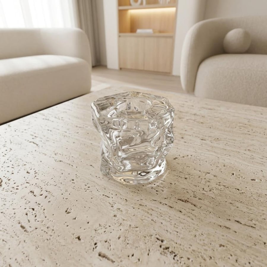 حامل شموع زجاجي بتصميم "الثلج المسحوق" (Crushed Ice)