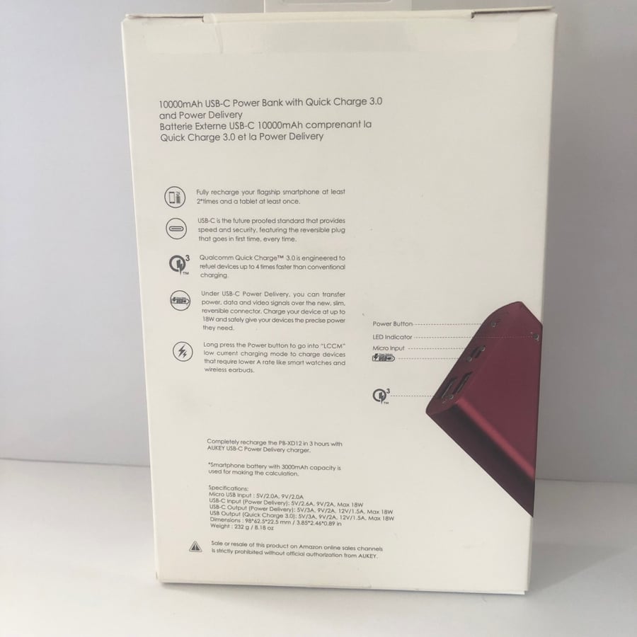 بطارية اوكي 10000mAh USB-C مع تقنية الشحن السريع3.0