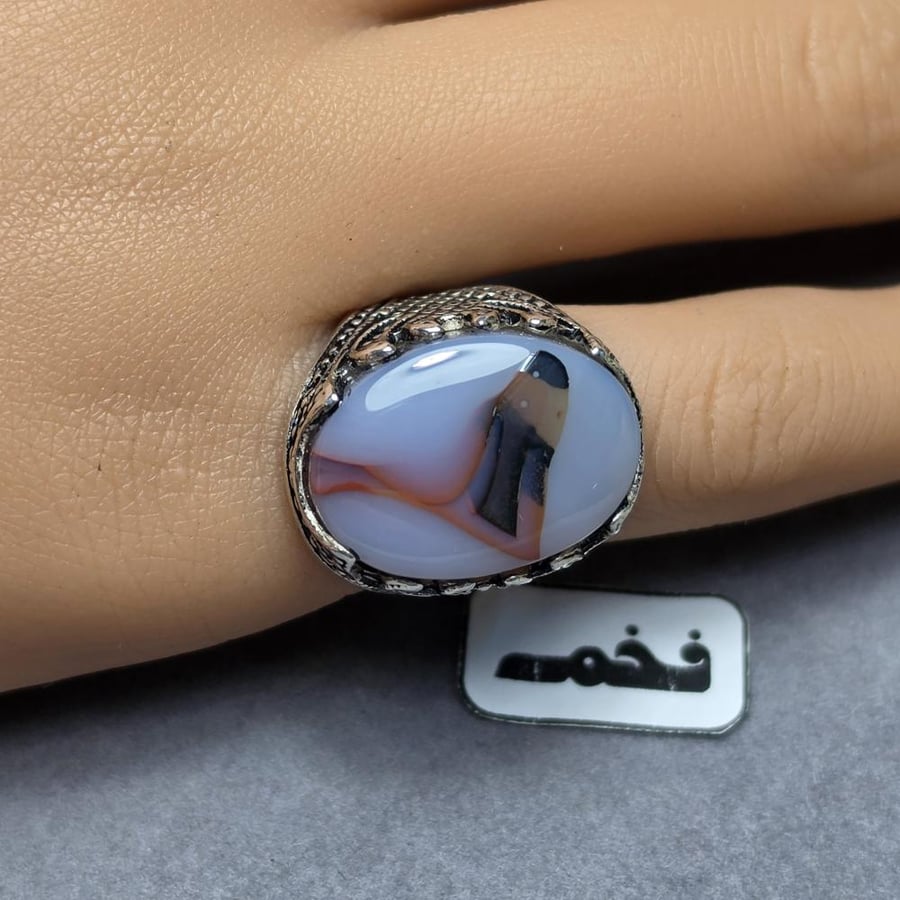 خاتم يمني عقيق طحلبي نادر خواتم فضه متجر فخم هدية هدايا تسوق اكسسوارات