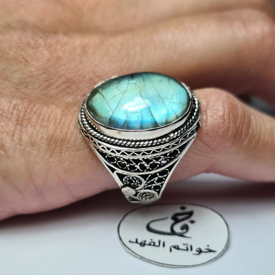 خاتم خواتم فضه حجر فيروز نيشابوري طبيعي ياقوت زفير زمرد ألماس هدية سبق