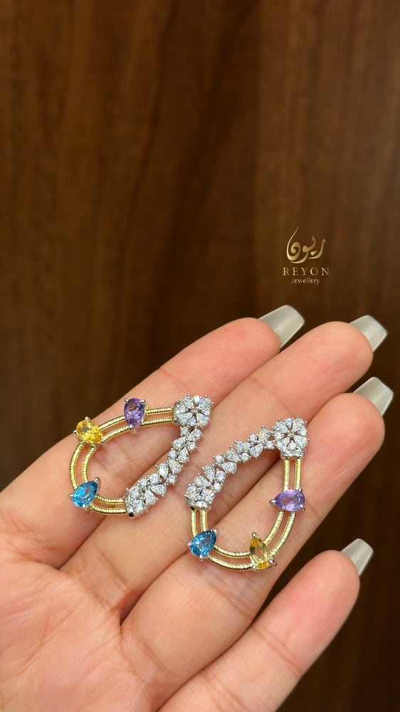 حلق فضة تصميم الماس مطلي ذهب
