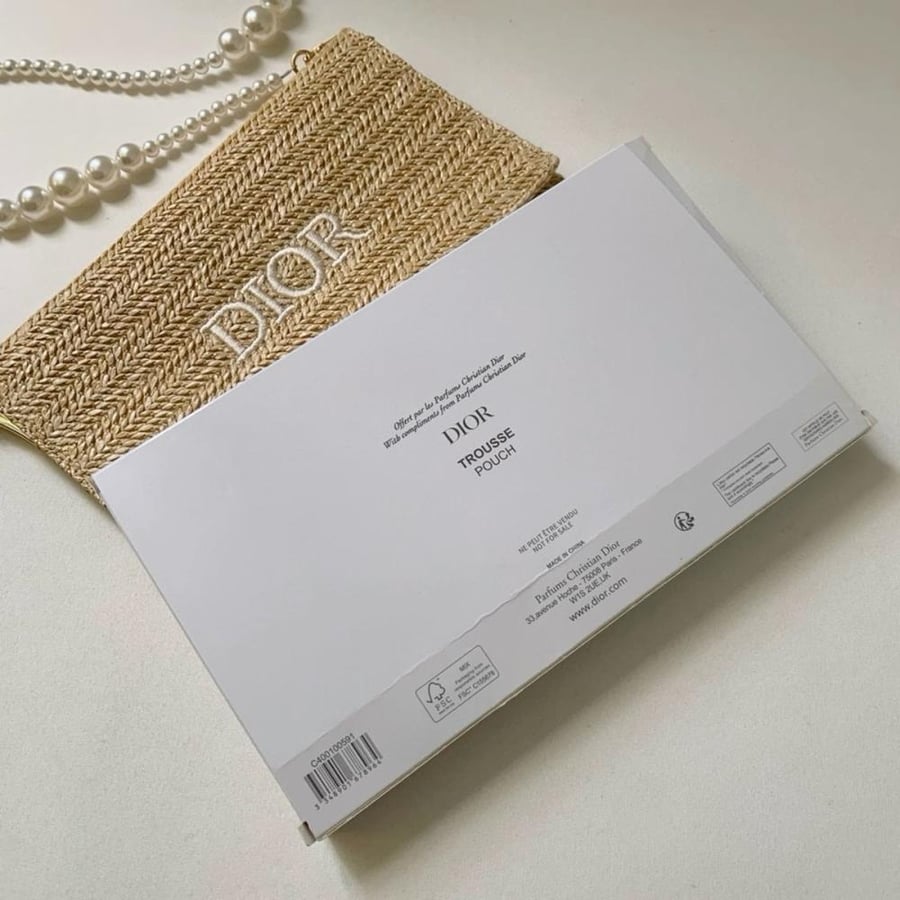Dior raffia Clutch Bag With Pearl Strap