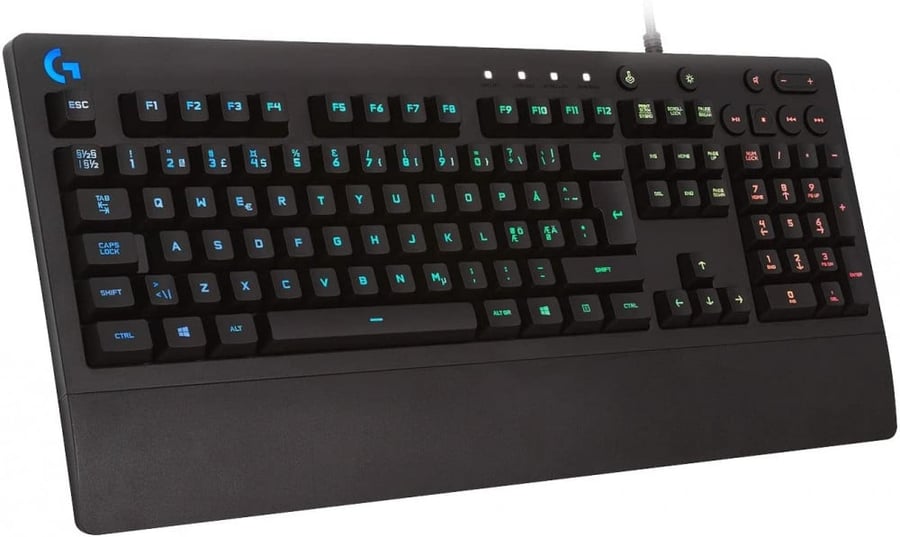 كيبورد جي213 بروديجي من لوجيتيك للالعاب، بمفاتيح اضاءة الفضاء اللوني RGB، بمفاتيح قابلة للتخصيص، ومفاتيح وسائط متعددة مخصصة، تصميم دولي امريكي لكيبورد من نوع كويرتي، باللون الاسود للغه لانجليزيه فقط