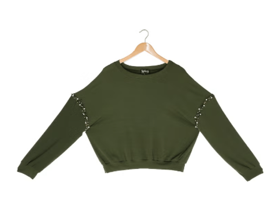 تيشيرت بكتف مزخرف أخضر للنساء من عمري size-S