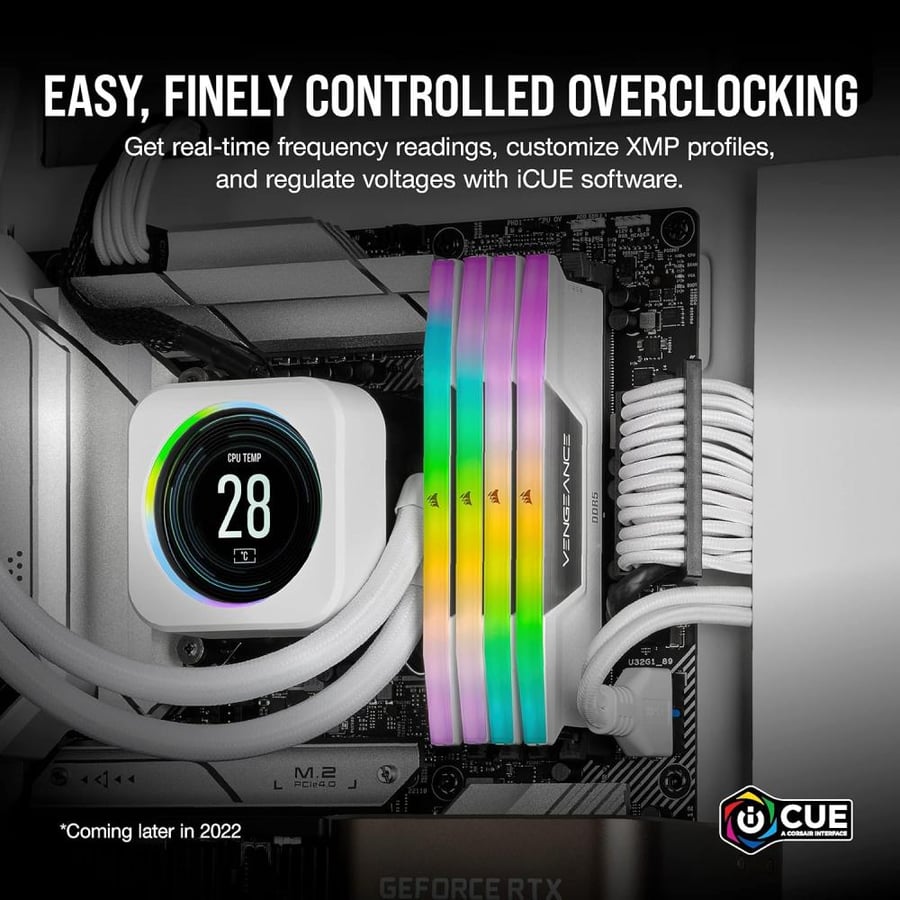 ذاكرة DDR5 RAM 32 جيجابايت 2×16 6000 ميجاهرتز CL36 انتل اكس ام بي اي كيو، متوافقة - الكمبيوتر، أبيض، CMH32GX5M2E6000C36W من كورسير، سعة 32.0 GB
