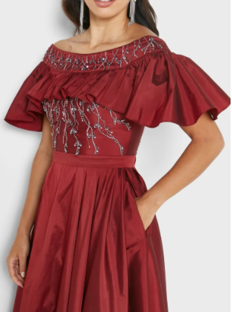 فستان عاري الاكتاف وحزام خصر من عمري size-XXL