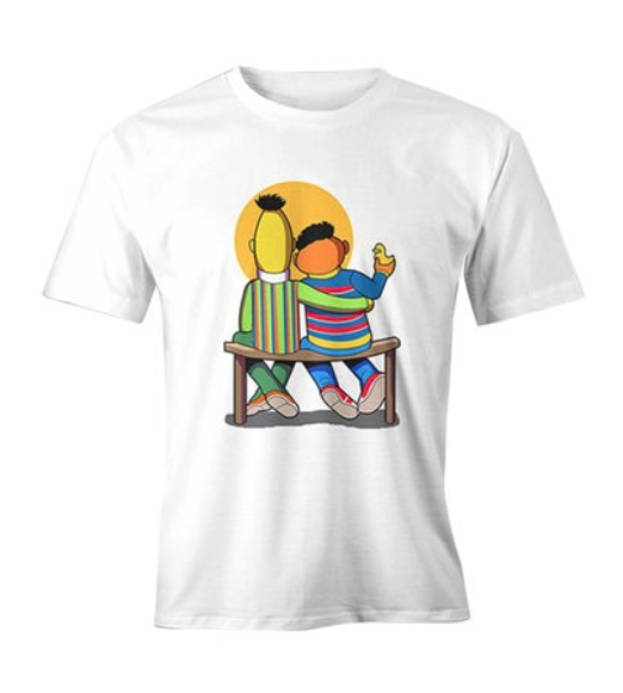 تيشيرت بأكمام قصيرة مطبوع عليه رسم أصدقاء أبيض للرجال size-M