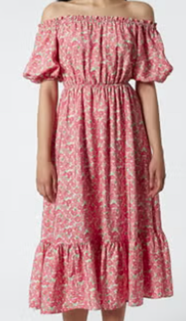 فستان طويل مزين بالزهور وياقة مربعة  للنساء size-42