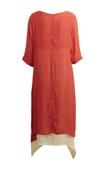 فستان طويل واسع مقسم بتصميم بوهو كلاسيكي جديد وبحافة غير منتظمة طراز G8219O برتقالي size-XL