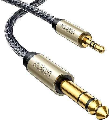 كابل ستيريو UGREEN 1/8 إلى 1/4 3.5 مم TRS إلى 6.35 مم كابل صوت جيتار إلى سلك ذكر Aux مع غطاء من سبائك الزنك وجديلة نايلون للجيتار والكمبيوتر المحمول وأجهزة المسرح المنزلي ومكبر الصوت ومكبرات الصوت 3FT
