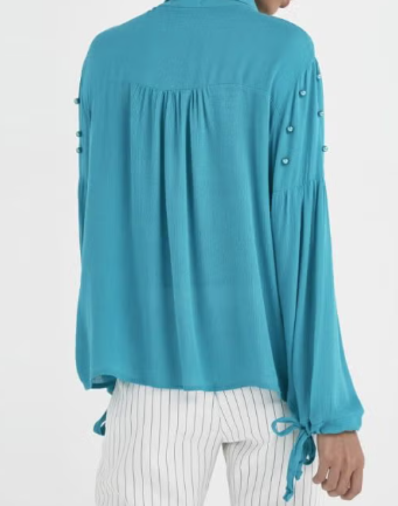 قميص برقبة مزينة فيروزي من عمري size-M