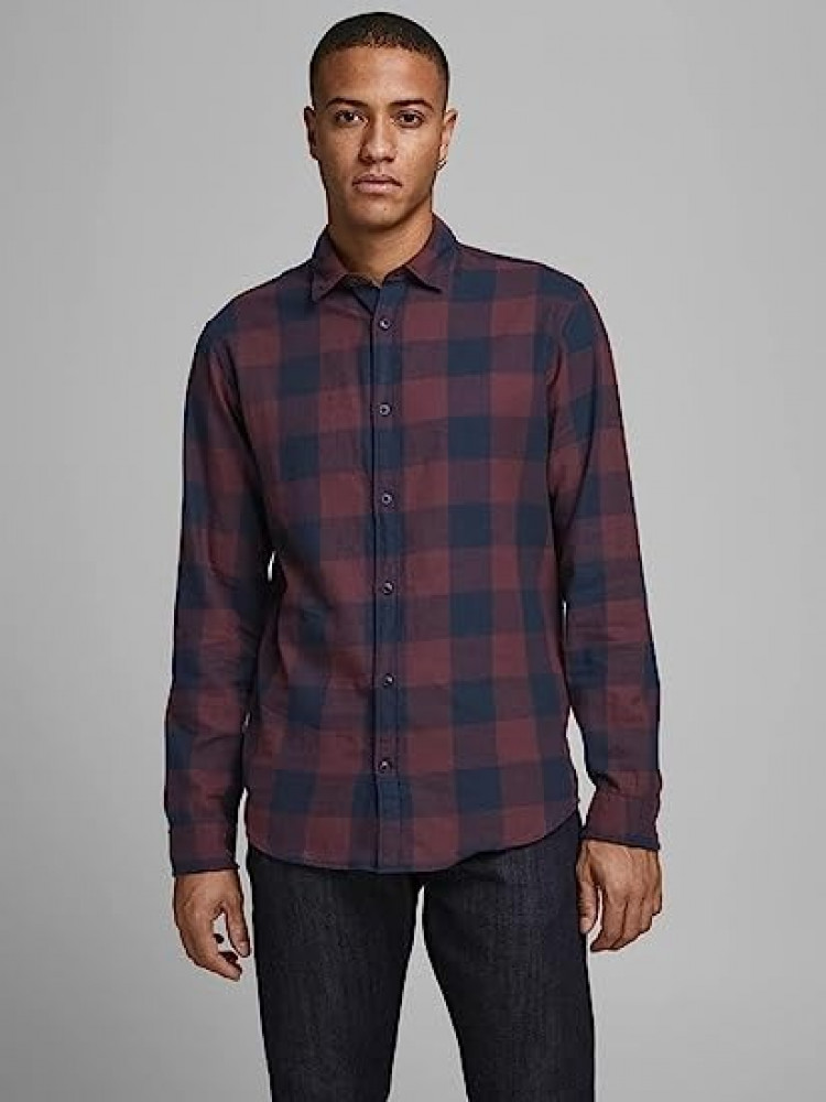 قميص قطن باكمام طويلة بنمط مربعات للرجال من جاك اند جونز SIZE XXL