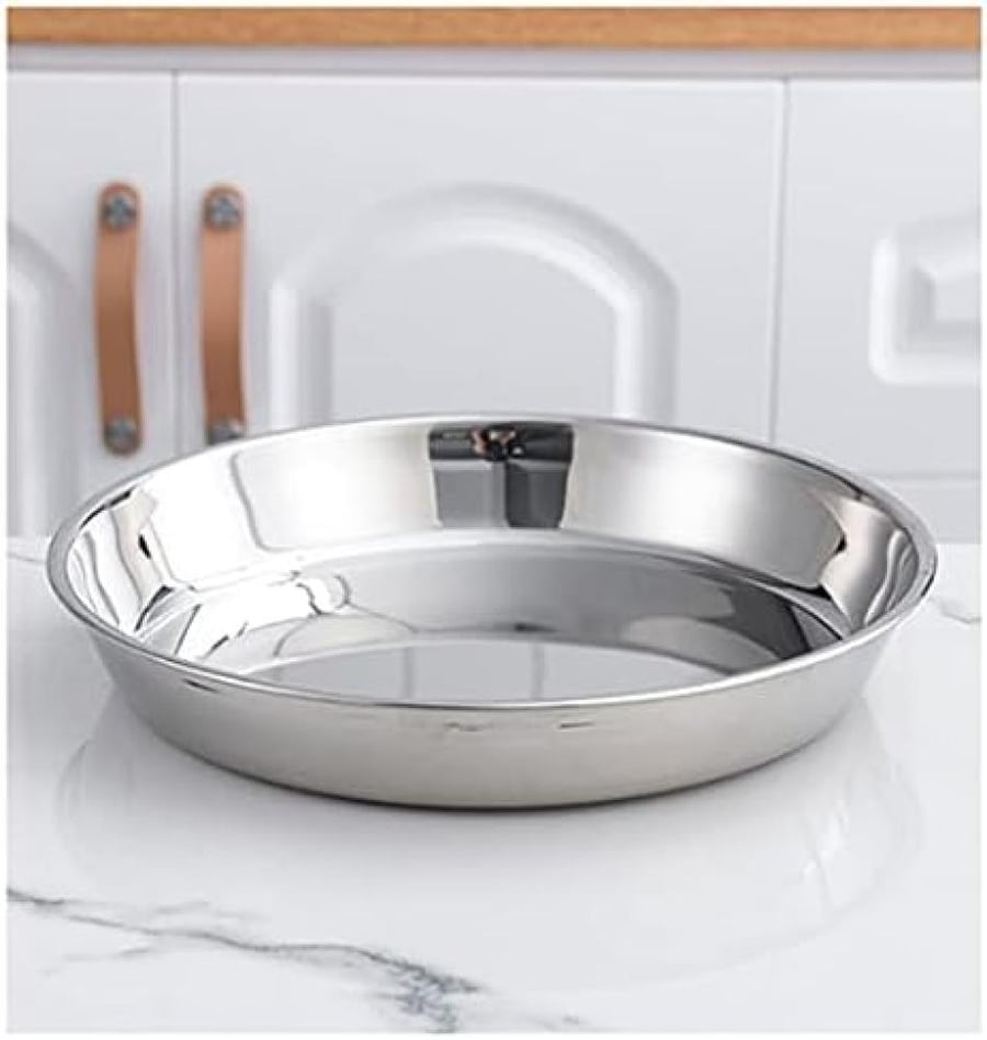 Stainless Steel Dinner Plates for Home Lunch Parties, Plain Stainless Steel Plate, 45cm Stainless Steel Round Plate WDA
