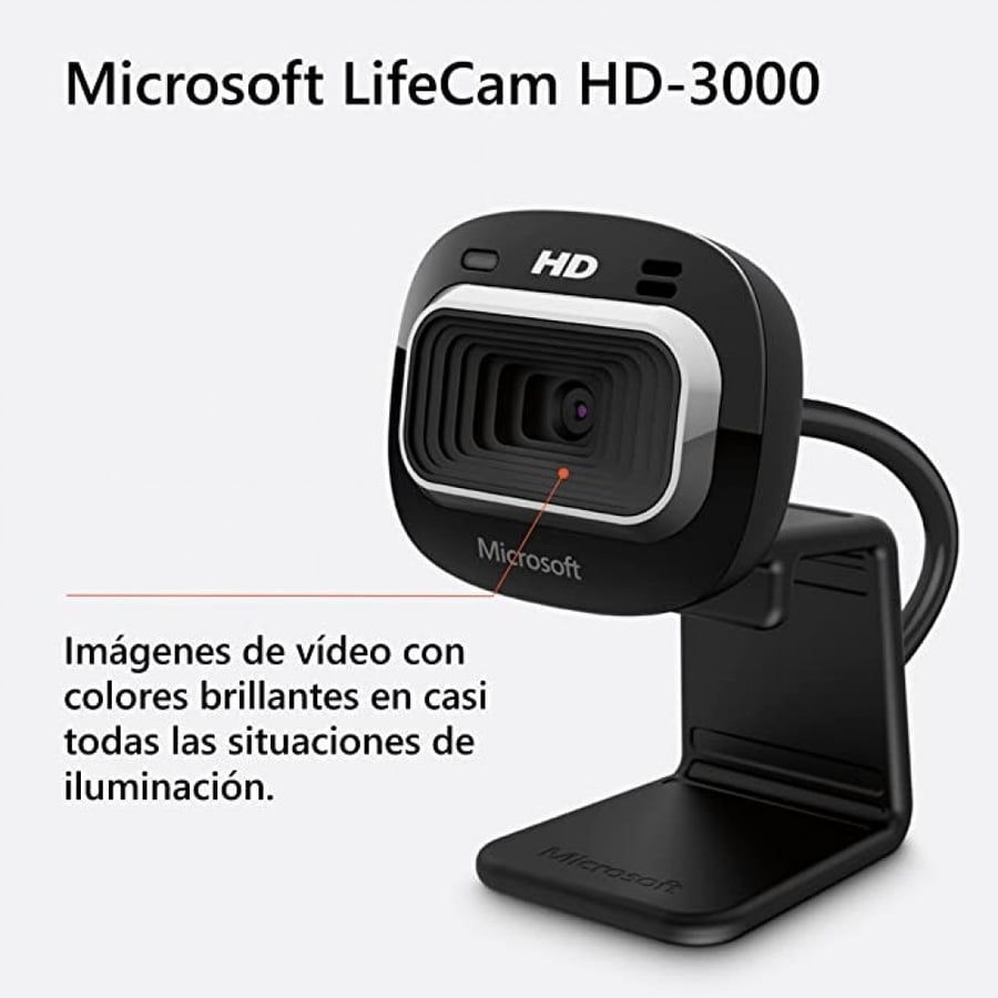كاميرا ويب مايكروسوفت LifeCam HD‑3000 – فيديو عالي الدقة 720p مع ميكروفون مدمج ووصلة USB