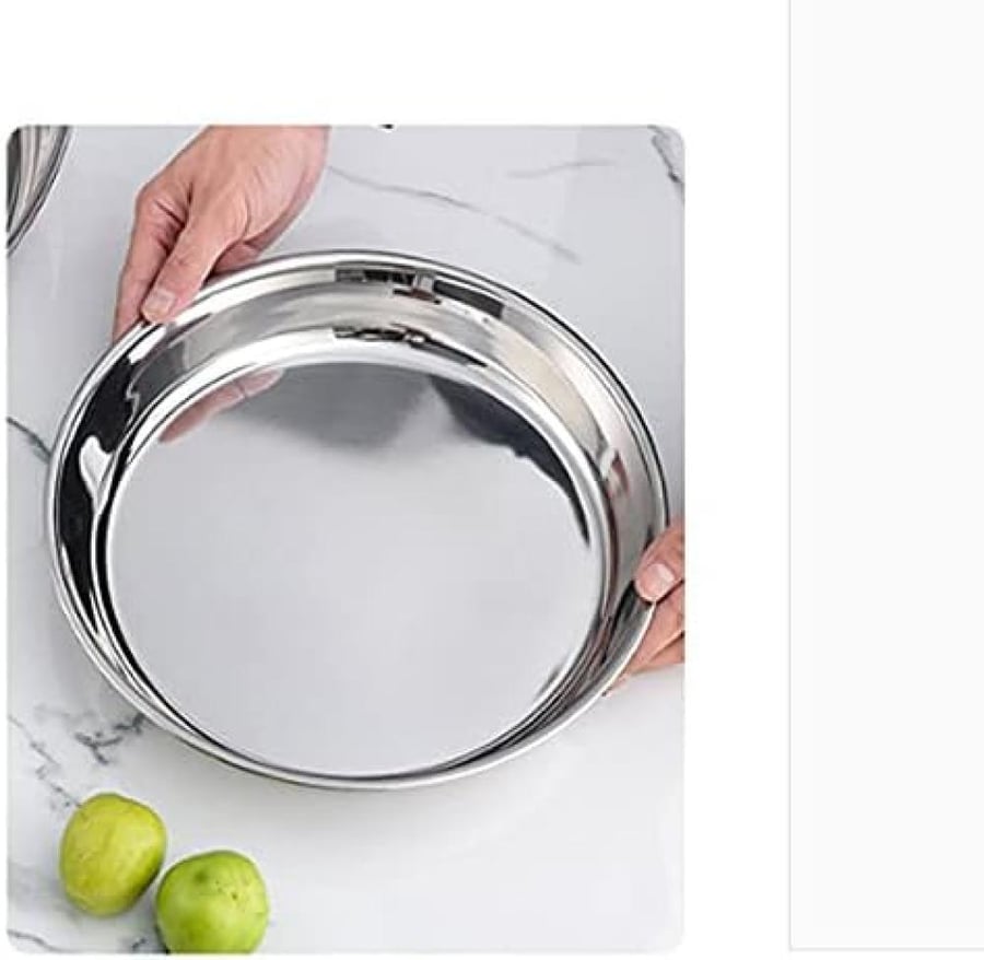 Stainless Steel Dinner Plates for Home Lunch Parties, Plain Stainless Steel Plate, 45cm Stainless Steel Round Plate WDA