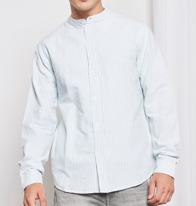 قميص أوكسفورد مخطط أزرق/أبيض size-M