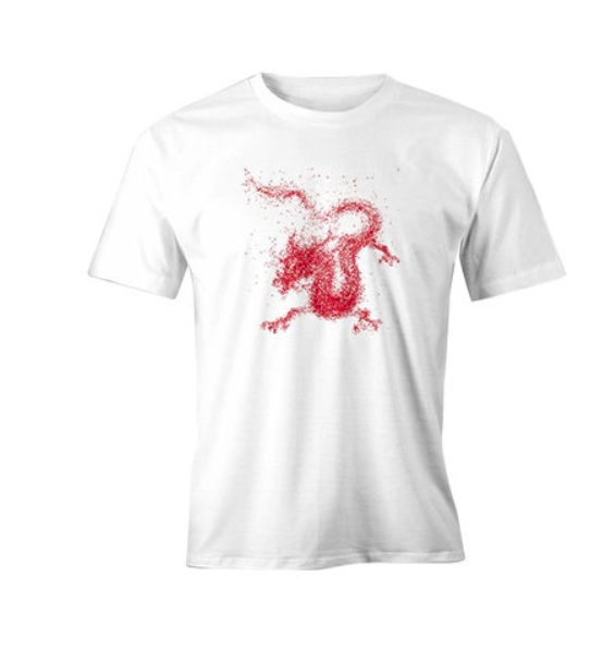 تيشيرت بأكمام قصيرة مطبوع عليه رسم تنين أبيض للرجال  size-L