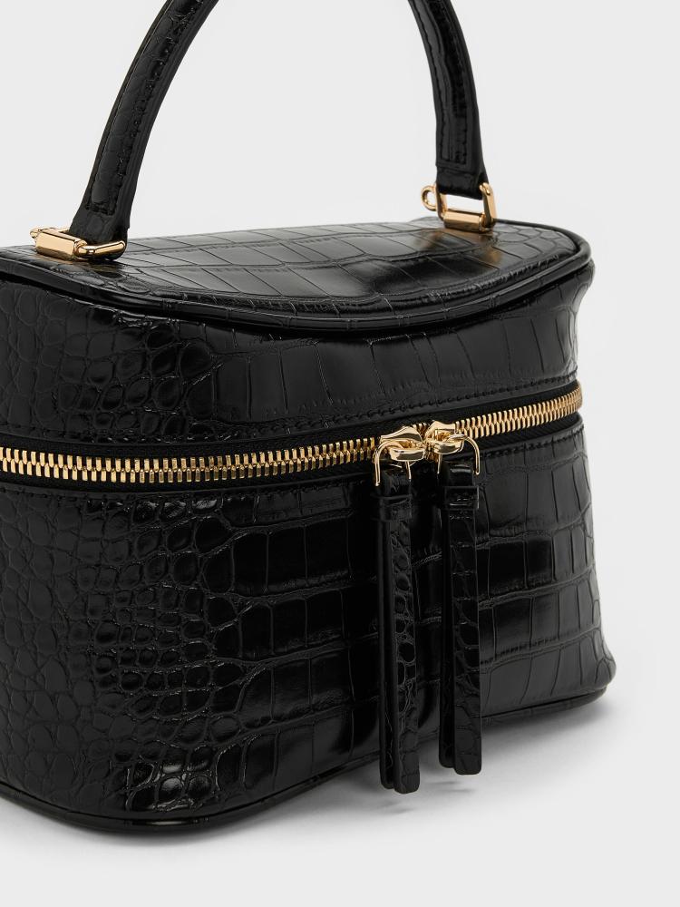 حقيبة بانزي فانيتي بنقش الكروك - أسود | Pansy Croc-Effect Vanity Bag - Black