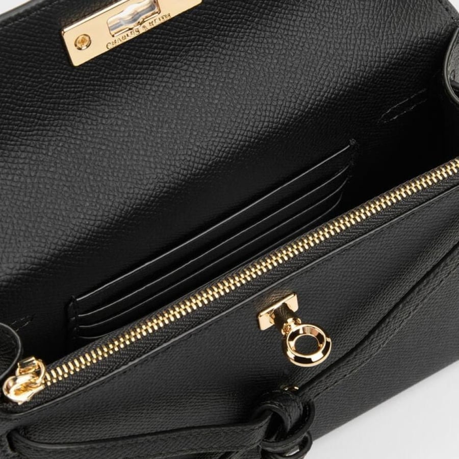 شنطة تريشا بمقبض علوي وحزام معقود - أسود | Charles & Keith