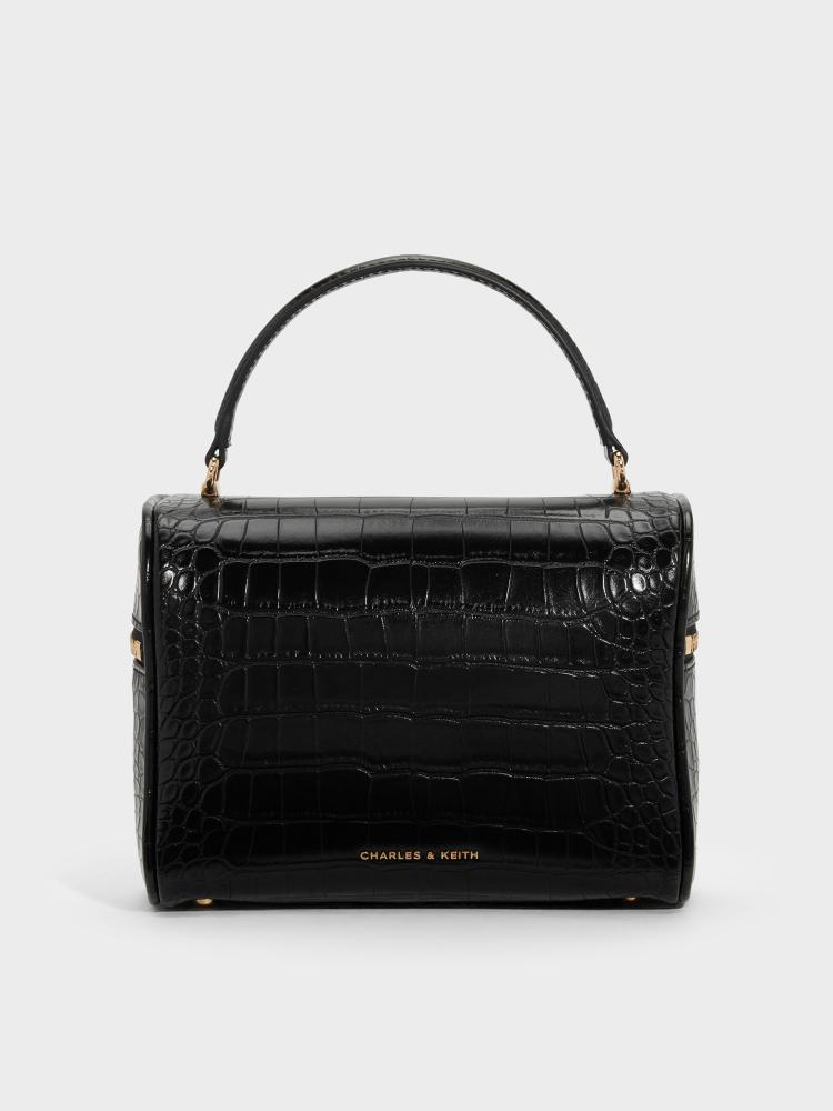 حقيبة بانزي فانيتي بنقش الكروك - أسود | Pansy Croc-Effect Vanity Bag - Black