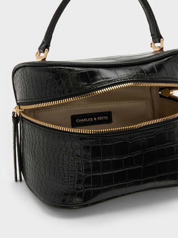 حقيبة بانزي فانيتي بنقش الكروك - أسود | Pansy Croc-Effect Vanity Bag - Black