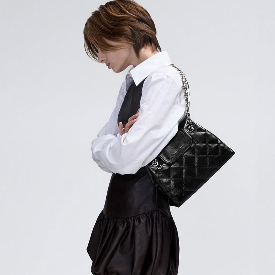 حقيبة أبفرا المبطنة - أسود | Apfra Quilted Shoulder Bag - Black