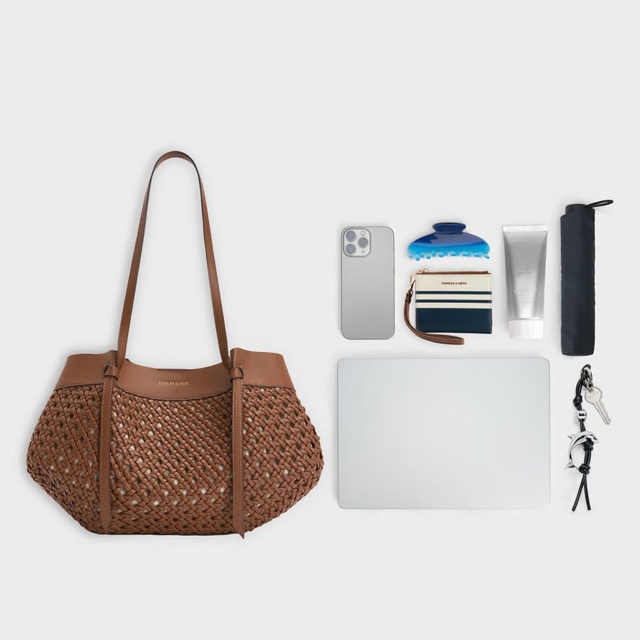 حقيبة كالا المنسوجة - شوكولاتة | Calla Woven Tote Bag - Chocolate