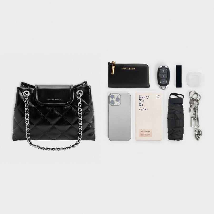 حقيبة أبفرا المبطنة - أسود | Apfra Quilted Shoulder Bag - Black