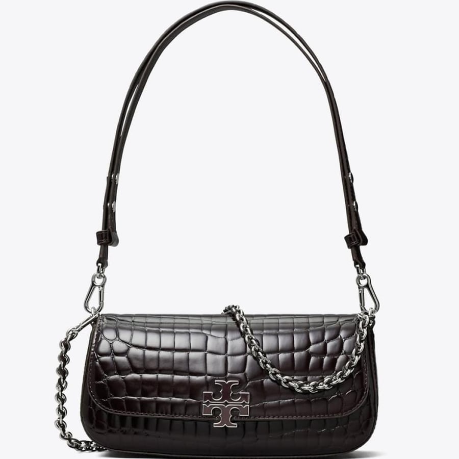 حقيبة بريتن كروس بودي أمارانث من توري بورش | Tory Burch Britten Shiny Embossed Convertible Crossbody