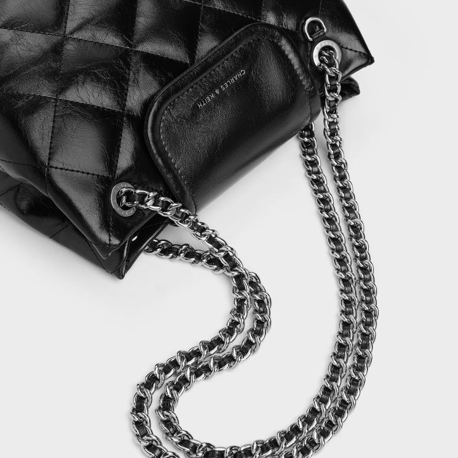حقيبة أبفرا المبطنة - أسود | Apfra Quilted Shoulder Bag - Black
