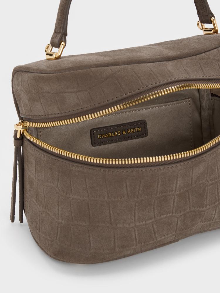 حقيبة بانزي فانيتي بنقش الكروك - رمادي حجري | Pansy Croc-Effect Vanity Bag - Stone Grey