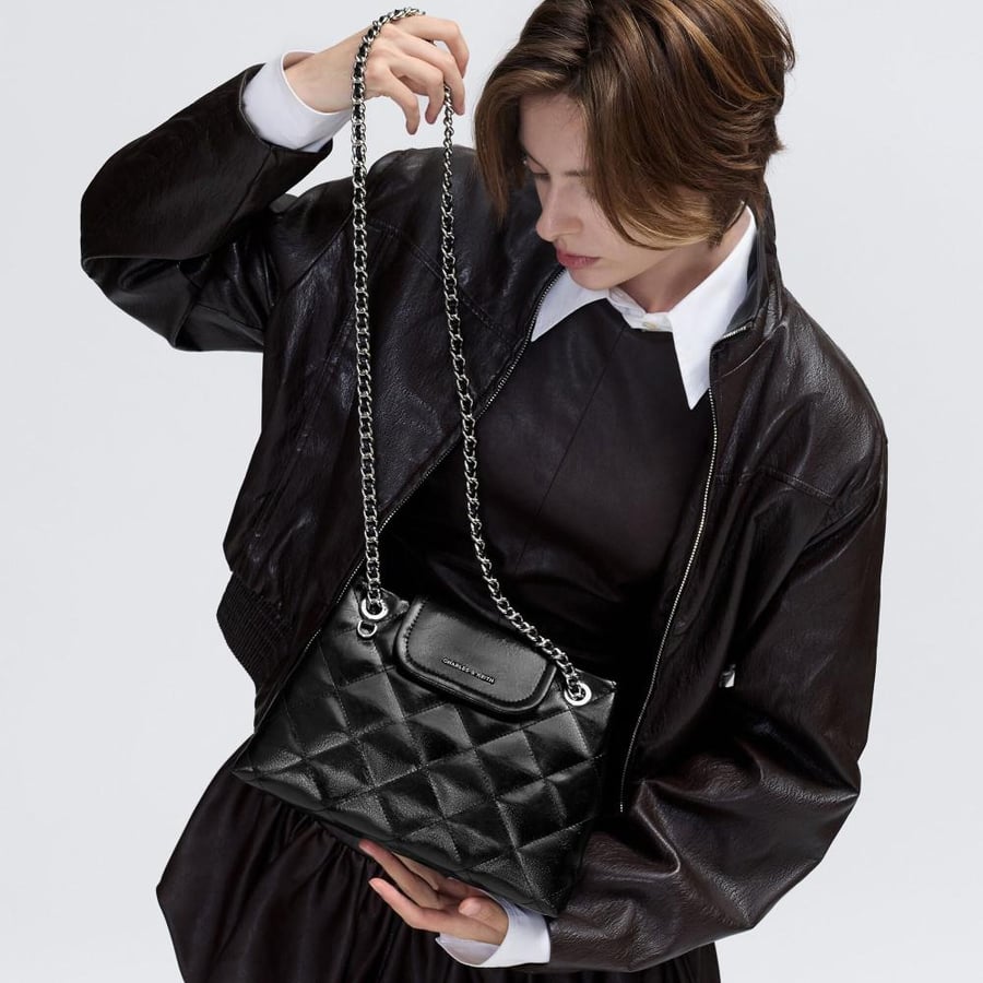 حقيبة أبفرا المبطنة - أسود | Apfra Quilted Shoulder Bag - Black