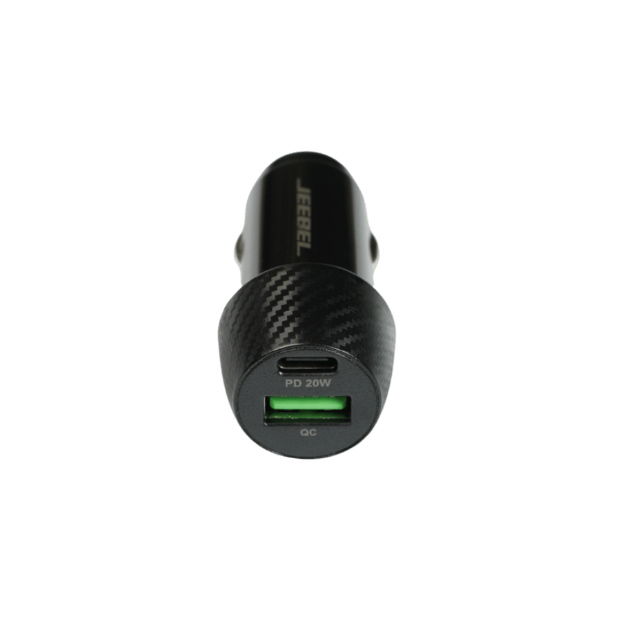 شاحن سيارة بمنفذين 38 واط | USB + USB-C | شحن سريع | أسود
