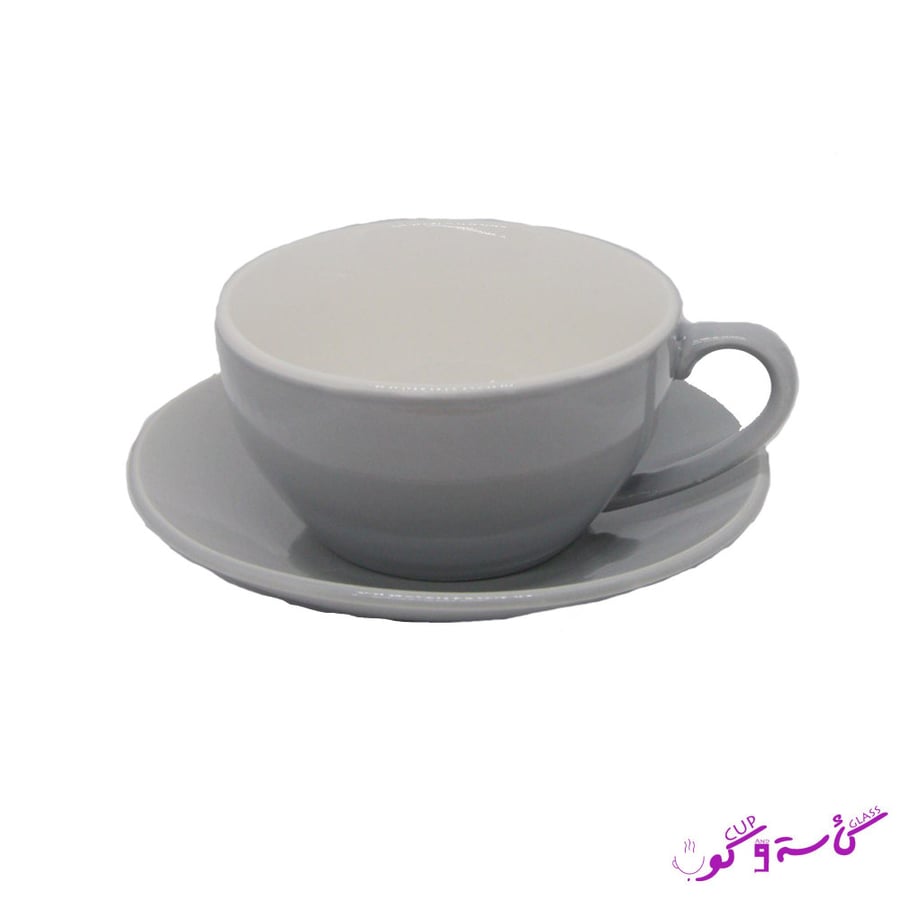 كوب سراميك مع صحن رمادي 200 مل