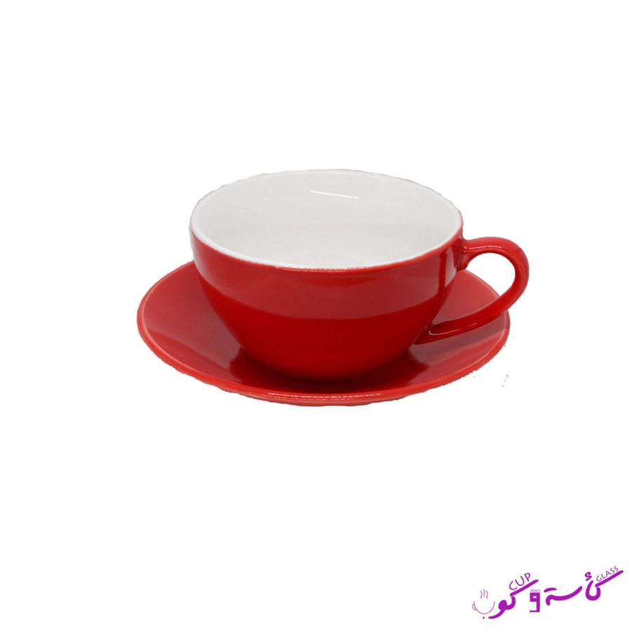 كوب سراميك مع صحن أحمر 200 مل