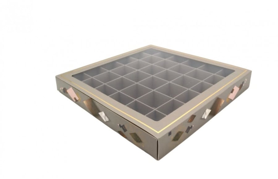 Luxury Chocolate Presentation and Packaging Box with Clear Square Window - 36 Sections